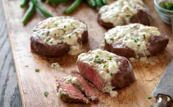 Beef Tenderloin Steaks with Blue Cheese Topping