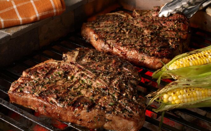 Grilled Porterhouse Steaks with Garlic-Herb Peppercorn Crust