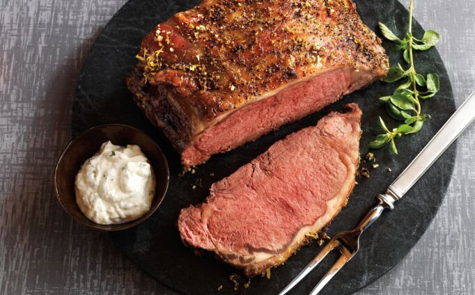 Lemon-Garlic Roast with Herbed Oregano-Horseradish Sauce