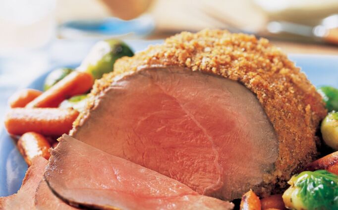 Three-Mustard Beef Sirloin Tip Roast with Vegetables